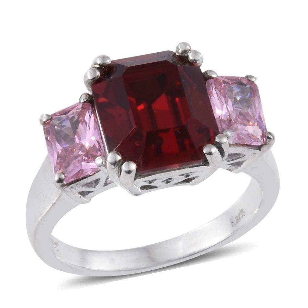 SIMULATED PINK SAPPHIRE PLATINUM BOND BRASS RING